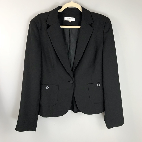 EMANUEL UNGARO Suit Blazer SZ 14 Single Button Wrinkle Free Peplum Back Black - Picture 10 of 11
